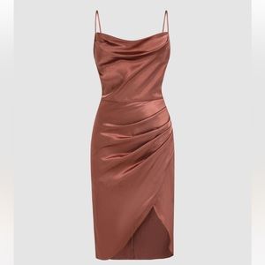 Cider Solid Satin Midi Dress
